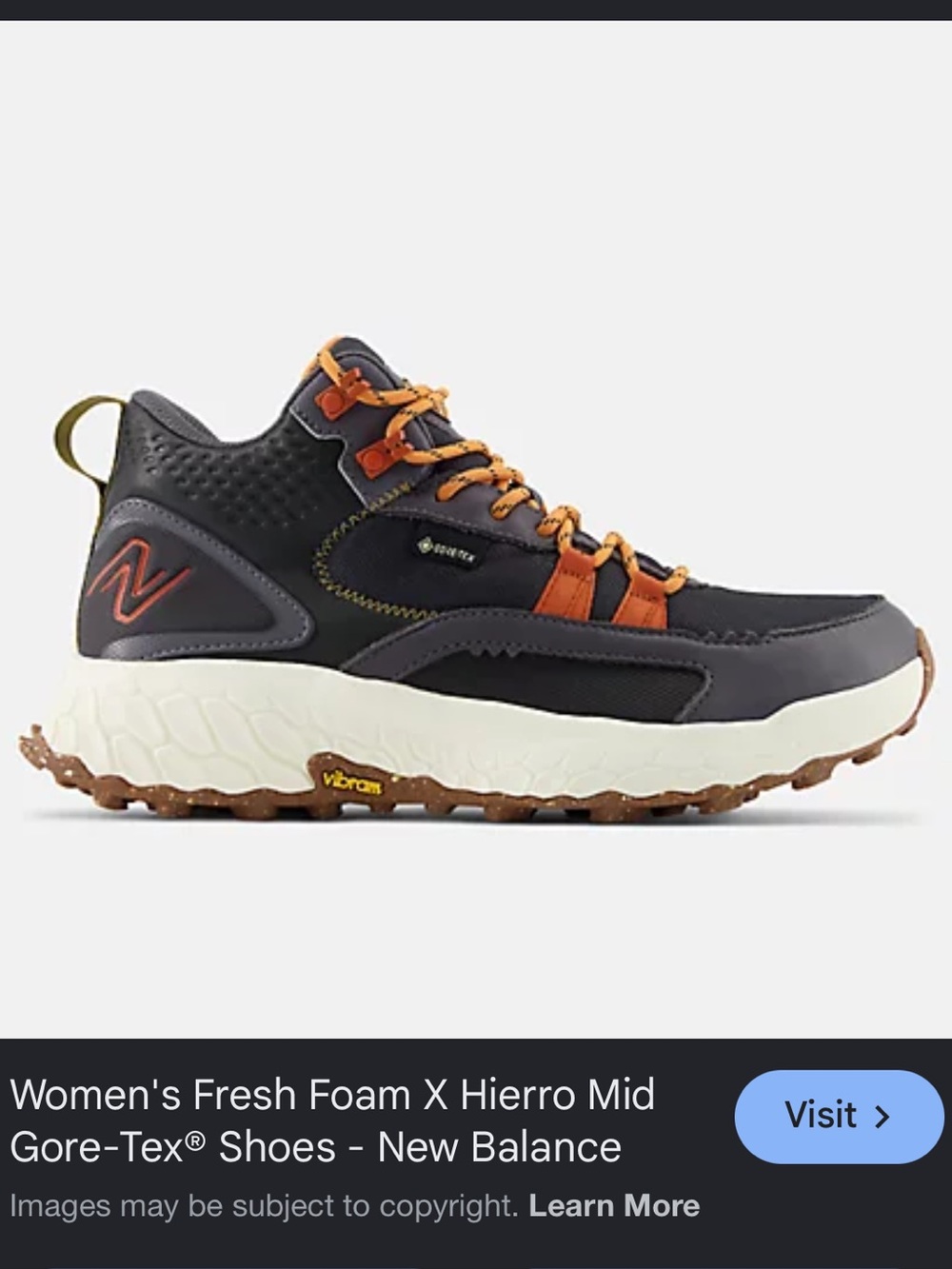 New Balance Black and Orange Fresh Foam X Hierro Mid Gore-Tex Trail Shoe 8